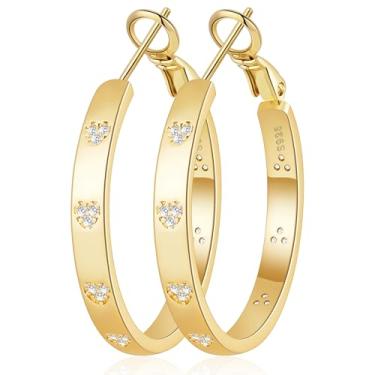 Imagem de BMMYE Brincos de argola de prata esterlina para mulheres, brincos de argola de ouro leve com zircônia cúbica de coração 20/30/40/50/60/70 mm argolas hipoalergênicas, Prata esterlina, Sem pedra