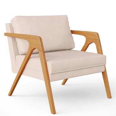 Imagem de Poltrona Decorativa Para Sala De Estar Pietra Com Estrutura De Madeira L02 Suede Bege - Lyam Decor