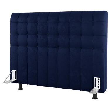 Imagem de Cabeceira Cama Box Solteiro Dahlia 90cm Com Frame Veludo Azul Marinho - Desk Design