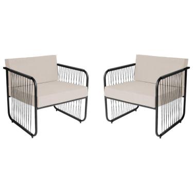 Imagem de Conjunto 2 Poltronas área Externa Fibra Sintética Córdova Preto-branco