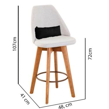 Imagem de Kit 04 Banquetas Alta Maya Giratória Com Encosto Linho Bege Claro e Almofada Suede Preto - Aurora Line