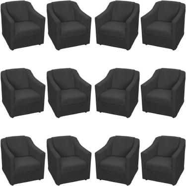 Imagem de Kit 12 Poltronas Mila Pé De Plástico Cromado - Preto Suede