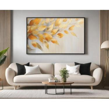 Imagem de Quadros Decorativos com Moldura Folhas Douradas Arte para Sala Quarto 