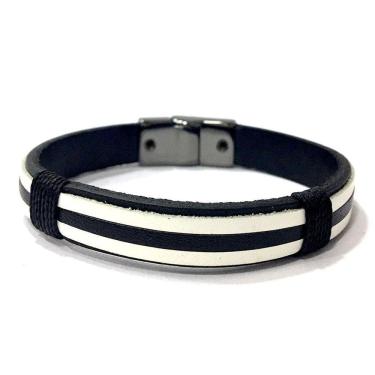 Imagem de Pulseira Armazem Rr Bijoux Couro Masculina Preta E Branca