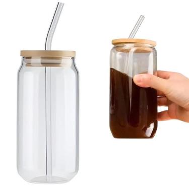 Imagem de Copo De Vidro 550mL C/ Tampa Hermético Bambu E Canudo - CLICK HOUSE