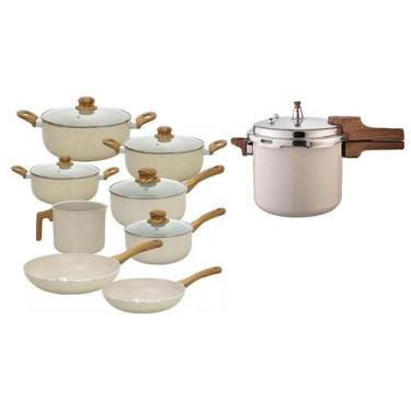 Imagem de Jogo De Panelas Com Panela De Pressão 9 Peças Vanilla Sahara - Casambi