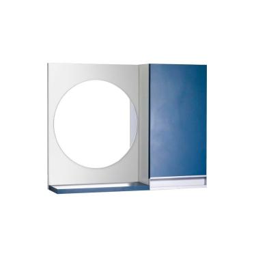 Imagem de Espelho Redondo Para Banheiro com Armário Azul com Puxador