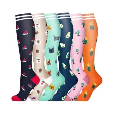 Imagem de Meias De Compressão Florais Com Estampa De Animais E Frutas, 6 Pares P