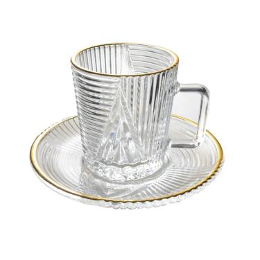 Imagem de Jogo De 6 Xícaras E Pires De Vidro Com Borda Dourada Imperial 90Ml