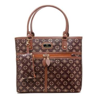 Imagem de Bolsa Sacola Ombro Feminina Estampada com Repartições Alças Fixas e Ziper-Feminino