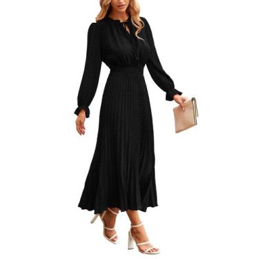 Imagem de Vestido PRETTYGARDEN 2025 Swiss Dot Plissado A-Line Preto G