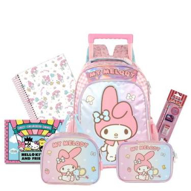 Imagem de Kit Mochila Rodinhas My Melody Lancheira E Estojo Box Viagem - Luxcel 