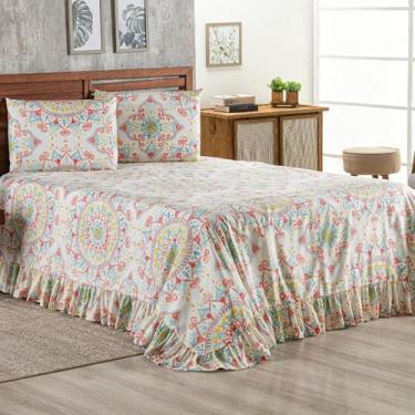 Imagem de Colcha Queen 400 Fios Estampada Com Babado 03 Peças Toque Macio Laila 