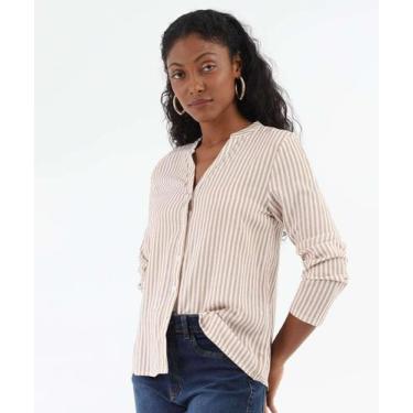 Imagem de Camisa Feminina Listrada Manga Longa Marisa Bege-58345, Azul, P