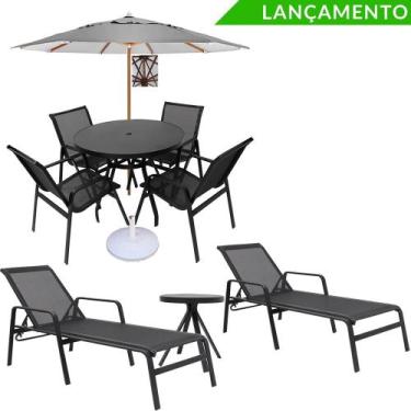 Imagem de Kit completo para piscina cadeiras espreguiçadeiras mesa e guarda sol 