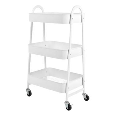 Imagem de Prateleira carrinho organizador de metal multiuso 3 andares com rodinhas Branca GH209