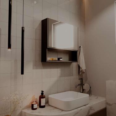 Imagem de Armário para Banheiro com Espelho Duplo Preto 55cm