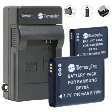 Imagem de Kit 2 Baterias BP70A MemoryTec + Carregador Compatível com Samsung