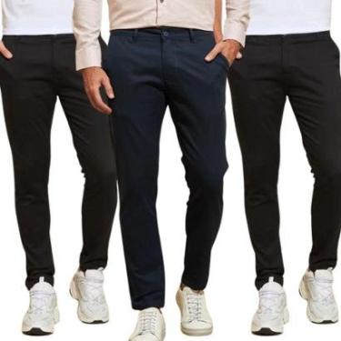 Imagem de Kit 3 Calças Industrie de Sarja Chino Com Bolso Traseiro Embutido Alfaiataria Skinny-Ma...