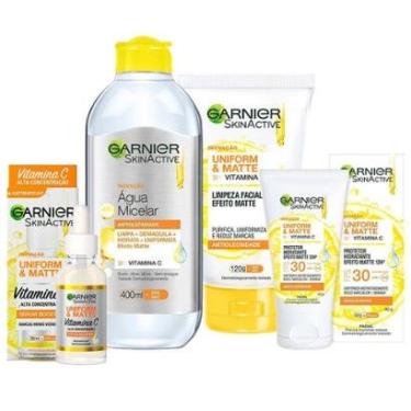 Imagem de Garnier Skin Uniform & Matte Vitamina C Kit – Sérum + Gel de Limpeza + Água Micelar + H...