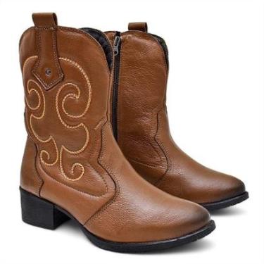 Imagem de Bota Country Feminina Texas Couro Cano Alto Solado Borracha-Feminino