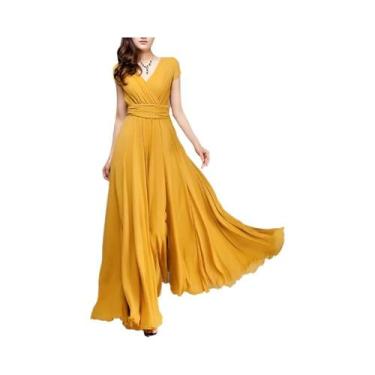 Imagem de Vestido De Praia Boho Sexy Para Mulheres, Manga Curta, Decote Em V Pro