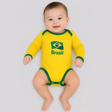 Imagem de Body Brasil Basic Manga Longa Infantil Amarelo - Torcida Baby, M