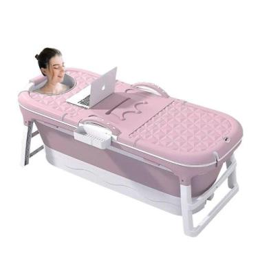 Imagem de Banheira Ofurô Dobrável Portátil Adulto 117 cm com Suporte Retrátil Ro