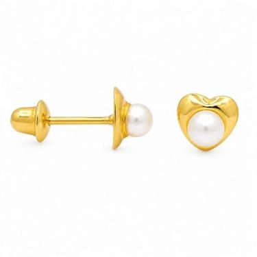 Imagem de Brinco em Ouro 18k com Pérola e Aro Coração Baby - Par - Justino Ribas