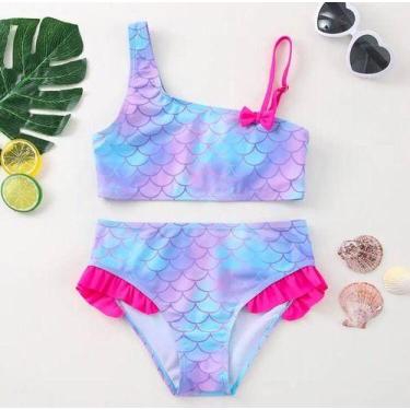 Imagem de Biquíni Maiô Escamas Sereia Ariel Babado Laço Rosa Lilás F - Baby Plus