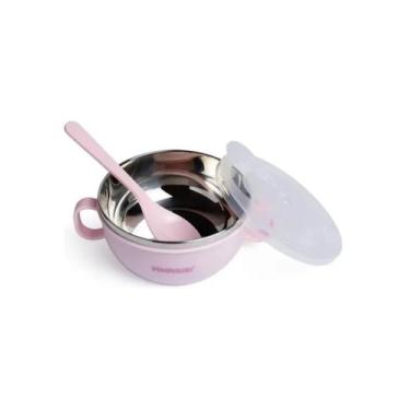 Imagem de Tigelinha Inox comTampa e Colher Rosa 300ml- Pimpolho