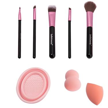 Imagem de Kit de Maquiagem CB5308 com 7 Peças Pinceis Esponja e Limpador Platina