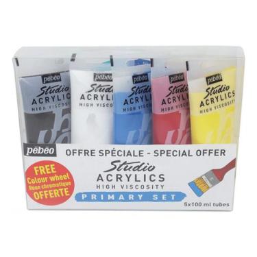 Imagem de Kit Tinta Acrílica Pébéo 100ml 05 Cores + Círculo Cromático
