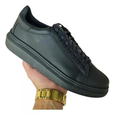 Imagem de Tenis Casual Sneaker Masculino Couro Bovino Legítimo Sola Alta Sapatên