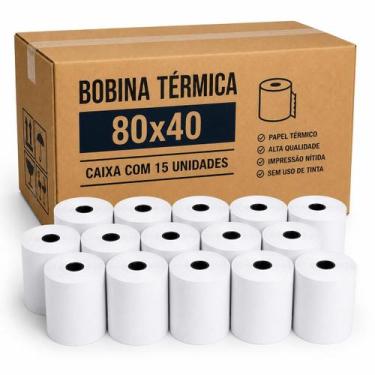 Imagem de Bobina Térmica 80x40 mm Kit com 15 Unidades para Cupom Fiscal Impresso