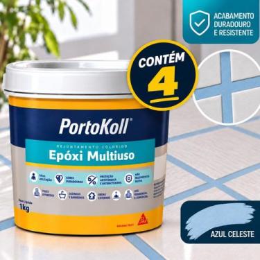 Imagem de Kit 4 Rejunte Multiuso Epóxi Azul Celeste Porto Koll 1KG - PortoKoll, 