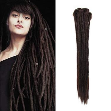 Imagem de Dsoar Extensões de Cabelo com Ponta Dupla para Dreadlocks Dreads Sintéticos Feitos à Mão 10 Peças/Pacote Locs Alongamentos de Cabelo (4#/Castanho Escuro)