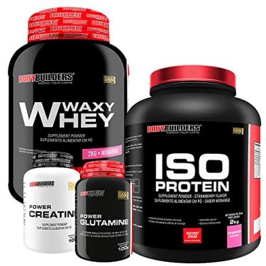 Imagem de Kit Waxy Whey Morango 2kg + Iso Protein Morango 2kg + Power Creatina 100g + Power Glutamina 100g - Bodybuilders