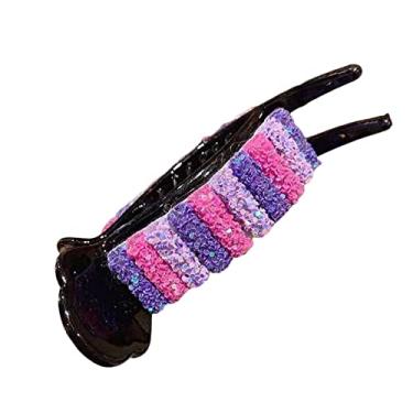 Imagem de Acessório de cabelo de suporte de rabo de cavalo feminino, garras de cabelo de plástico arco-íris para meninas, moda coque de cabelo cor doce acessórios de grampo de cabelo presentes cocar (Roxa)