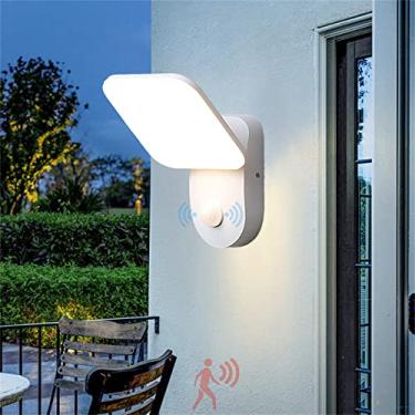Imagem de Luzes de parede LED para jardim ao ar livre com sensor de movimento arandela de parede preta, lâmpada de indução PIR IP65 à prova d'água quadrada 20W iluminação de parede externa para varanda de pátio (branca, luz branca)