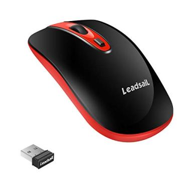 Imagem de LeadsaiL Mouse para computador sem fio, mouse USB fino portátil 2,4G, mouse para laptop silencioso com uma bateria AA 3 níveis ajustáveis, mouse sem fio de 4 botões para Windows Mac PC Notebook (vermelho claro)