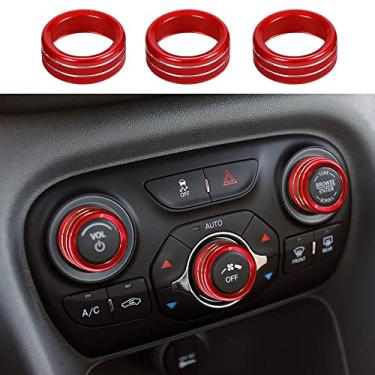 Imagem de Thor-Ind Tampa de botão de rádio CA compatível com Dodge Dart 2012-2018 console central de ar condicionado, controle de volume, botão de ajuste de volume, 3 peças (vermelho)