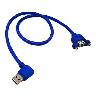 Imagem de Cabo de extensão macho USB 3.0 A fêmea para 90 graus com ângulo reto ZdyCGTime de 50,8 cm com parafusos (azul)