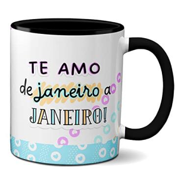 Imagem de Caneca Flork Namorados Fofos Te Amo De Janeiro A Janeiro (Preta)