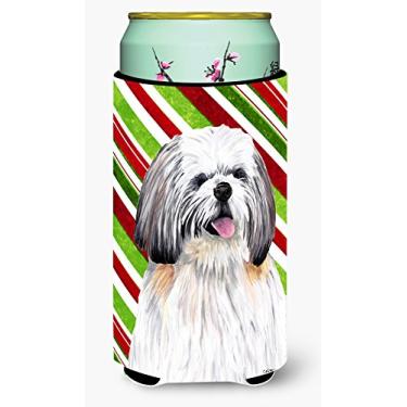 Imagem de Shih Tzu Candy Cane Holiday Christmas Tall Boy Beverage Insulator Beverage Insulator Hugger