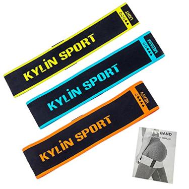 Imagem de KYLIN SPORT Faixa de resistência de laço de tecido faixas de treino antiderrapantes faixas de quadril hip booty faixa de resistência para exercícios faixas de treino para pernas e bumbum, ative glúteos e coxas (conjunto de 3)