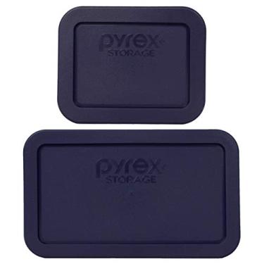 Imagem de Pyrex (1) 7213 1,9 xícara azul (1) 7214 4,8 xícara azul retangular tampas - 2 pacotes