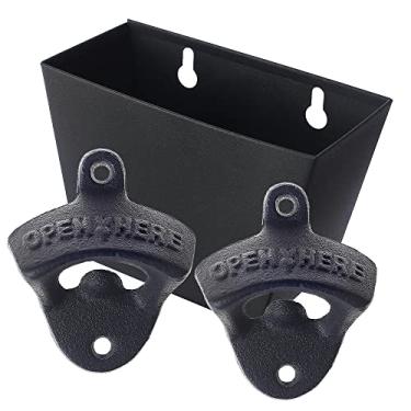 Imagem de Abridor de garrafa de cerveja de ferro fundido preto e balde de aço inoxidável preto (2 peças de abridor e 1 caixa)