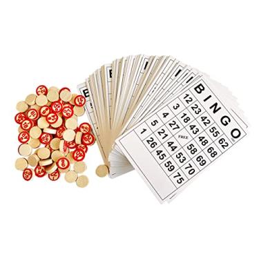 Imagem de SEETOOOGAMES Vintage Wooden Bingo Game Set-120 Bingo Number Cards and 75 Chess