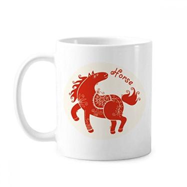 Imagem de Ano de Cavalo Animal China Zodíaco Caneca Vermelha Cerâmica Café Porcelana Copos de Mesa